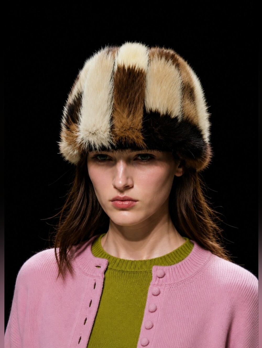 Vintage Genuine Fur Patchwork Cloche Bucket Hat